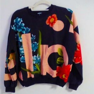 Desigual Black Floral Sweatshirt Size Medium